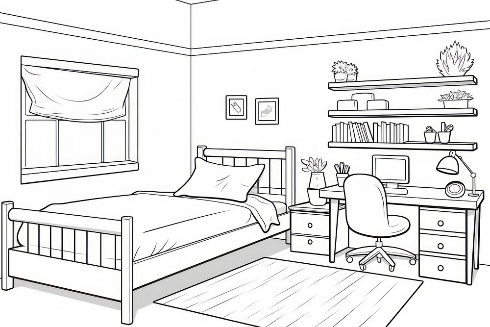 Kids room sketch furniture bedroom. AI generated Image by rawpixel.