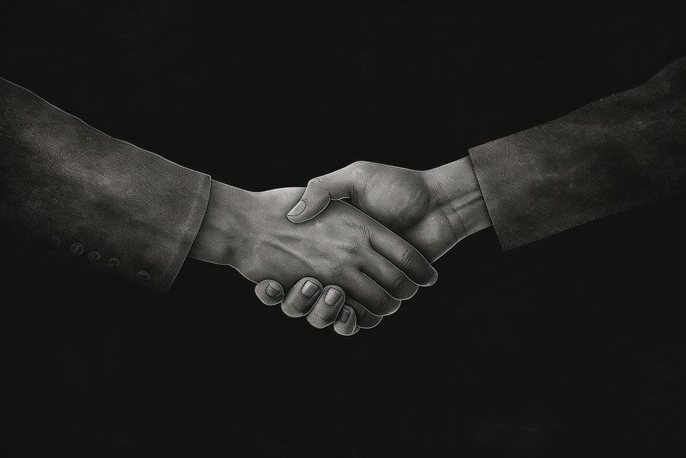 Business people shaking hands monochrome handshake darkness. AI generated Image by rawpixel.