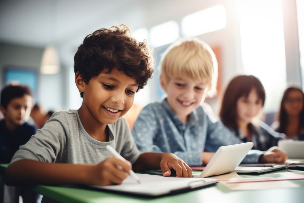 Children friends working on assignment education classroom student. AI generated Image by rawpixel.