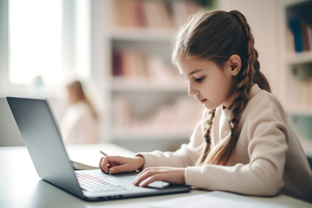 Girl studying online laptop education computer. AI generated Image by rawpixel.