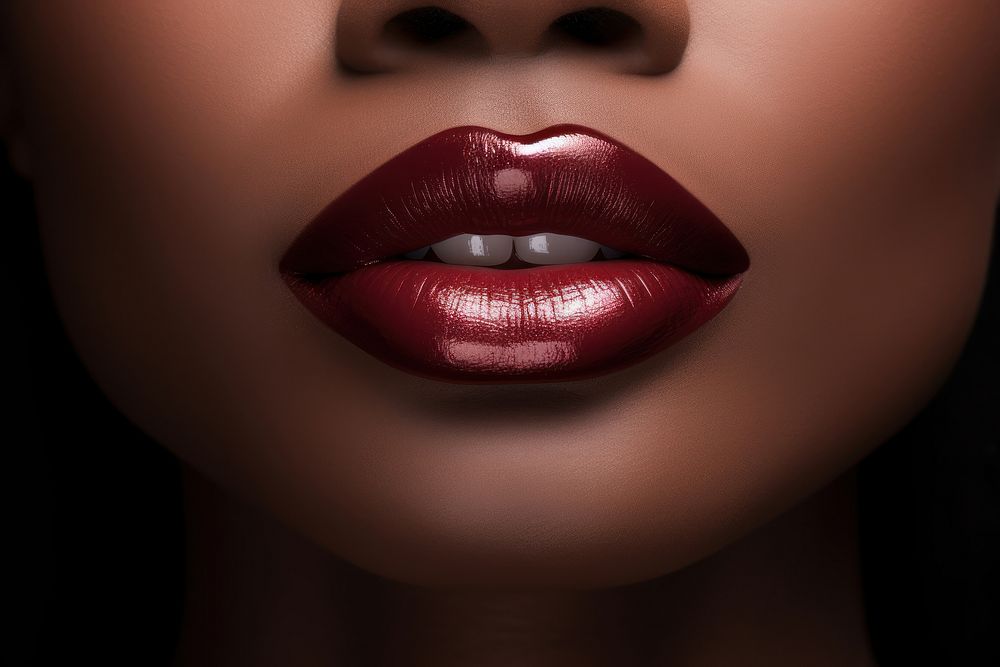 Woman applying dark red lipstick cosmetics black skin. AI generated Image by rawpixel.