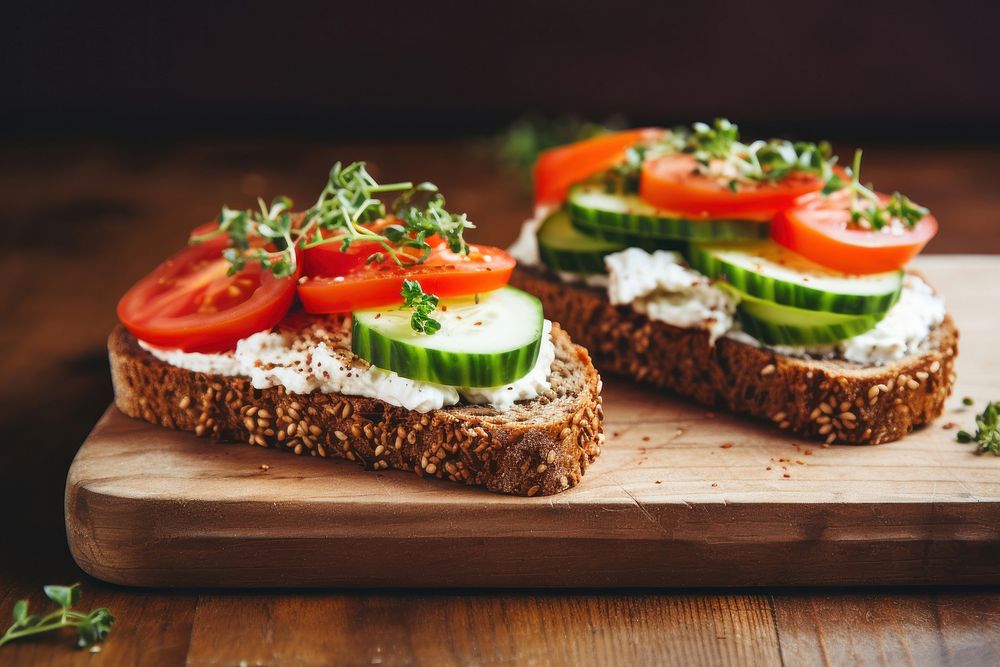 Sandwiches vegetable food wood. AI generated Image by rawpixel.