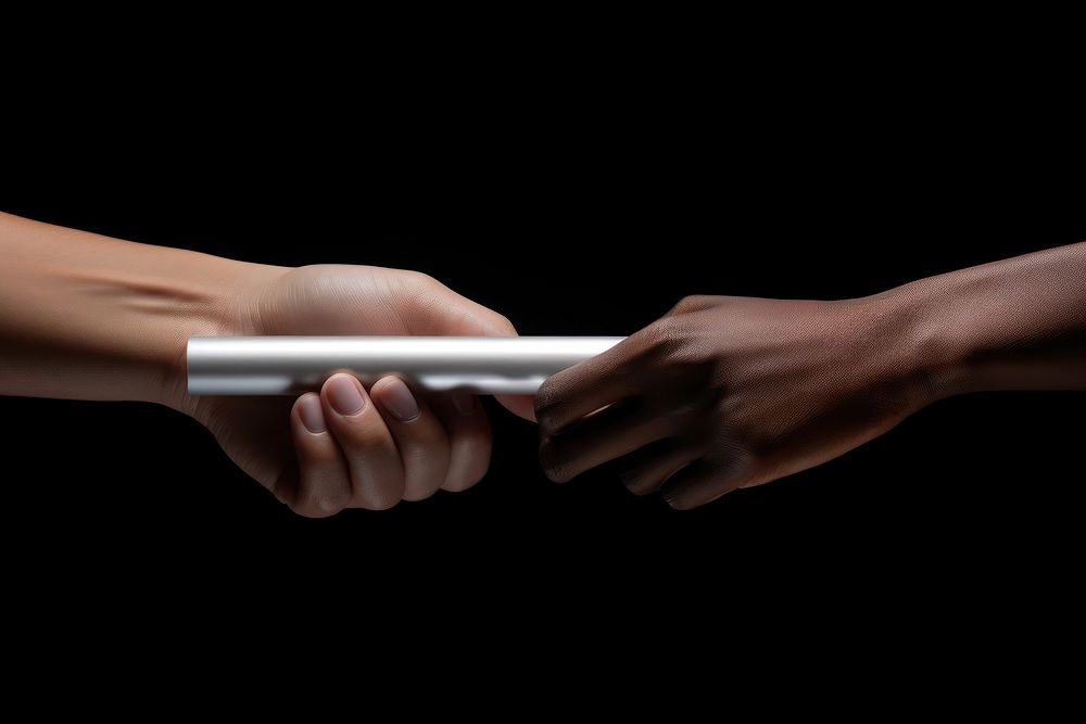 Woman hand passing aluminum baton electronics technology darkness. AI generated Image by rawpixel.