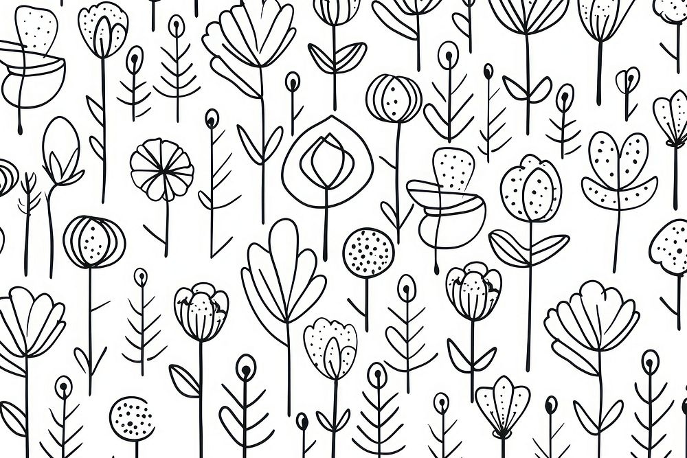 Minimal illustration flowers pattern drawing doodle backgrounds. AI generated Image by rawpixel.