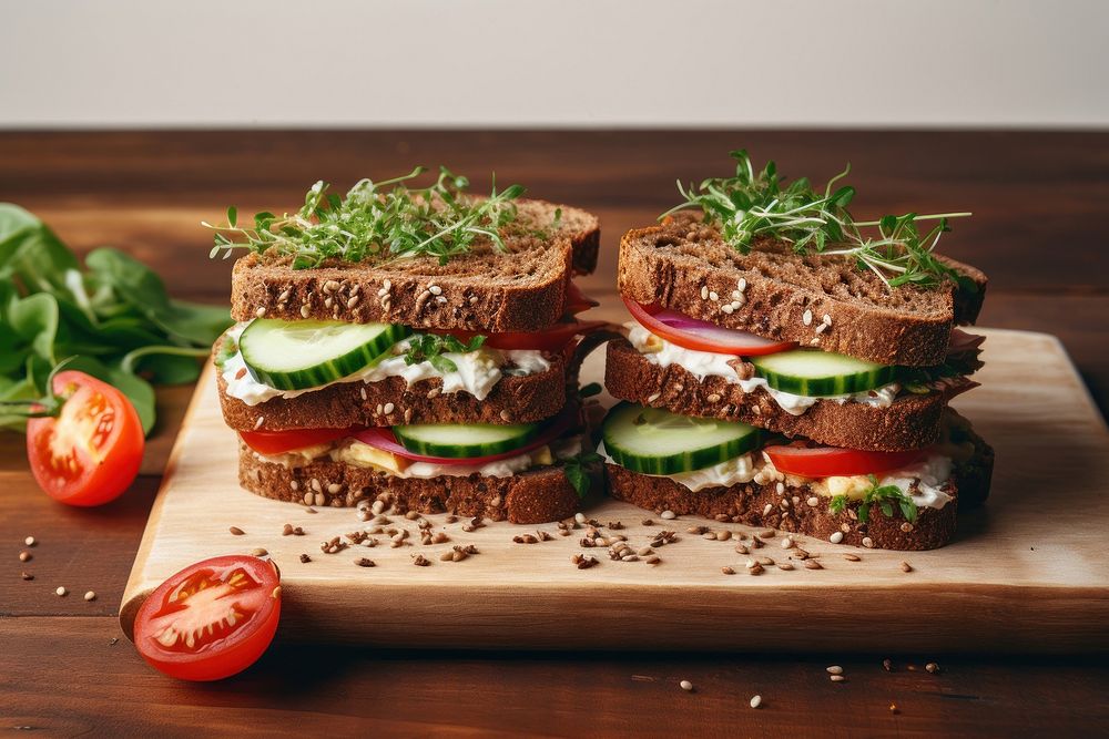 Sandwiches vegetable food wood. AI generated Image by rawpixel.