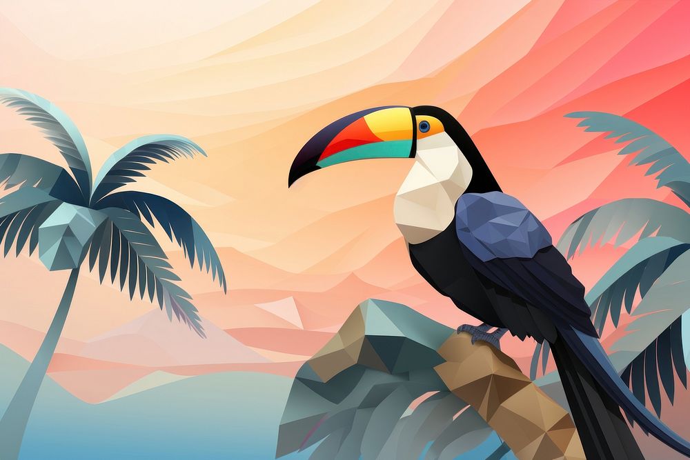 Minimal tropical beach with toucan wallpaper outdoors tropics animal. AI generated Image by rawpixel.