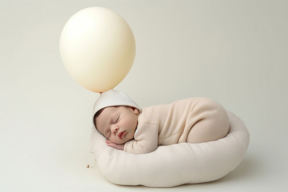 Newborn sleeping balloon portrait photo. AI generated Image by rawpixel.