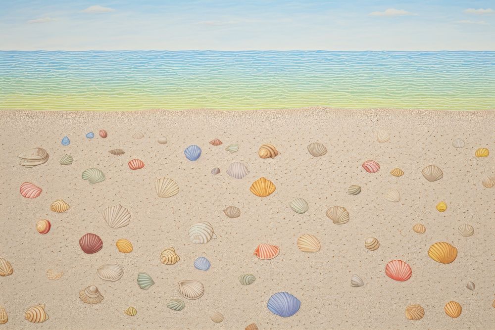Beach with seashells backgrounds outdoors horizon. AI generated Image by rawpixel.