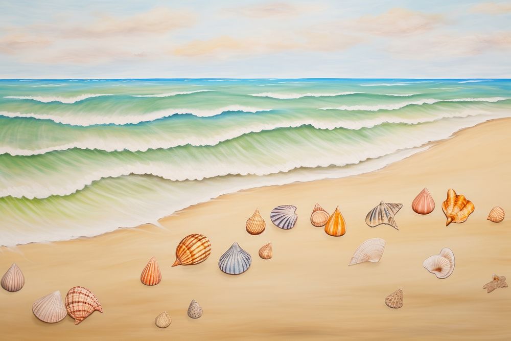 Beach with seashells outdoors painting nature. AI generated Image by rawpixel.
