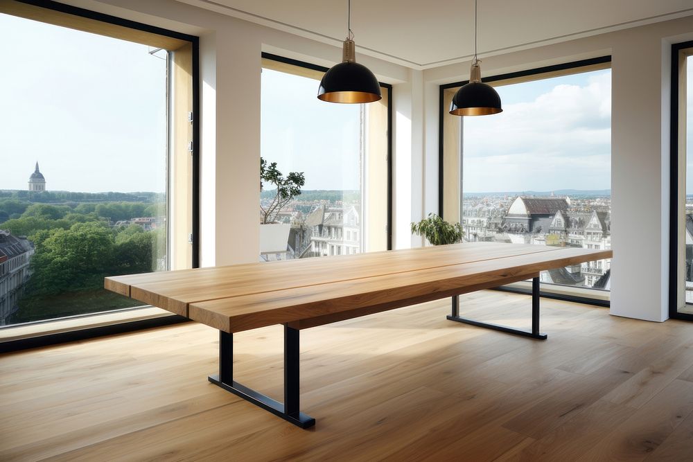 Wooden table window furniture architecture. AI generated Image by rawpixel.
