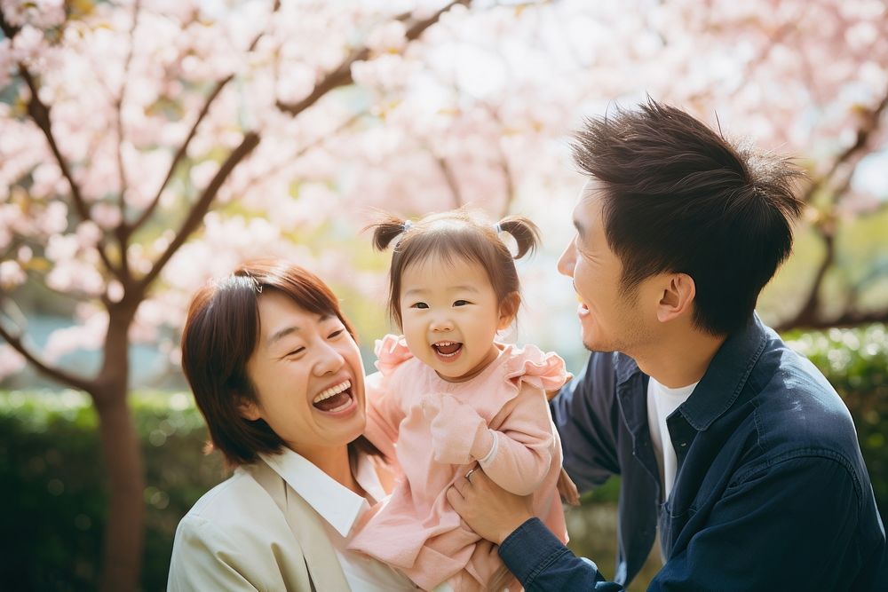 Japanese family laughing father adult. 
