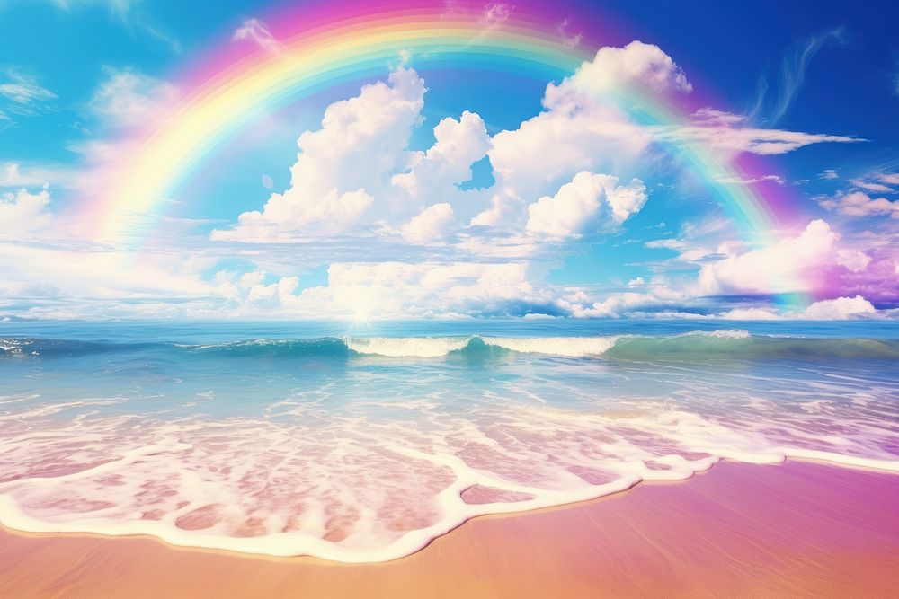 Beach rainbow summer backgrounds. AI generated Image by rawpixel.