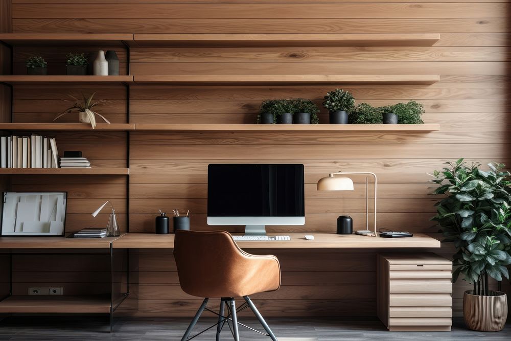Home office design table wood furniture. AI generated Image by rawpixel.