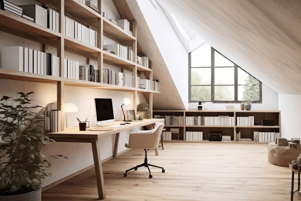 Loft office architecture furniture bookshelf. AI generated Image by rawpixel.