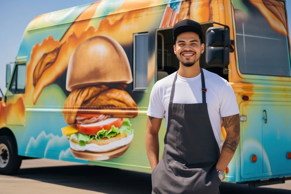 Burger food truck owner vehicle working adult. AI generated Image by rawpixel.