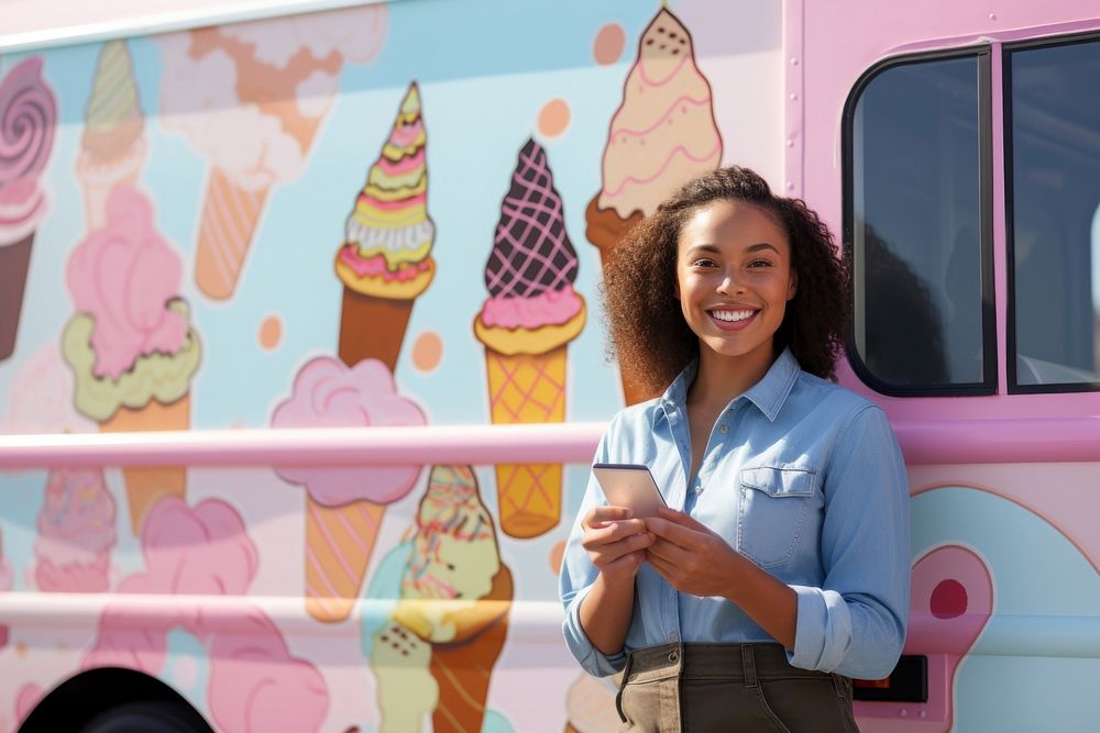 Ice cream food truck staff holding smile adult. AI generated Image by rawpixel.