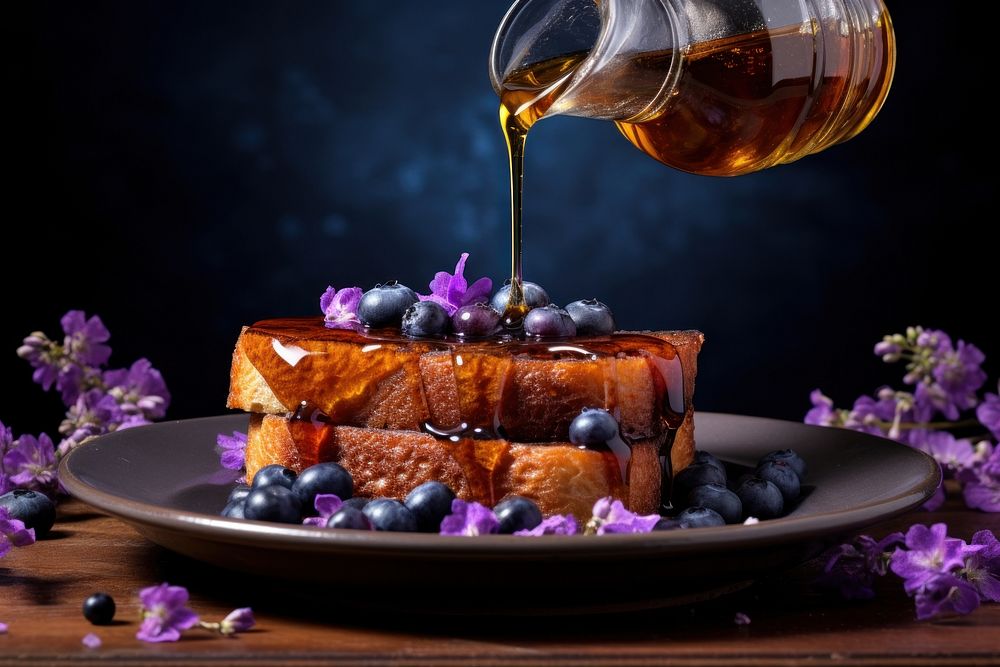 French toast plate food purple. AI generated Image by rawpixel.