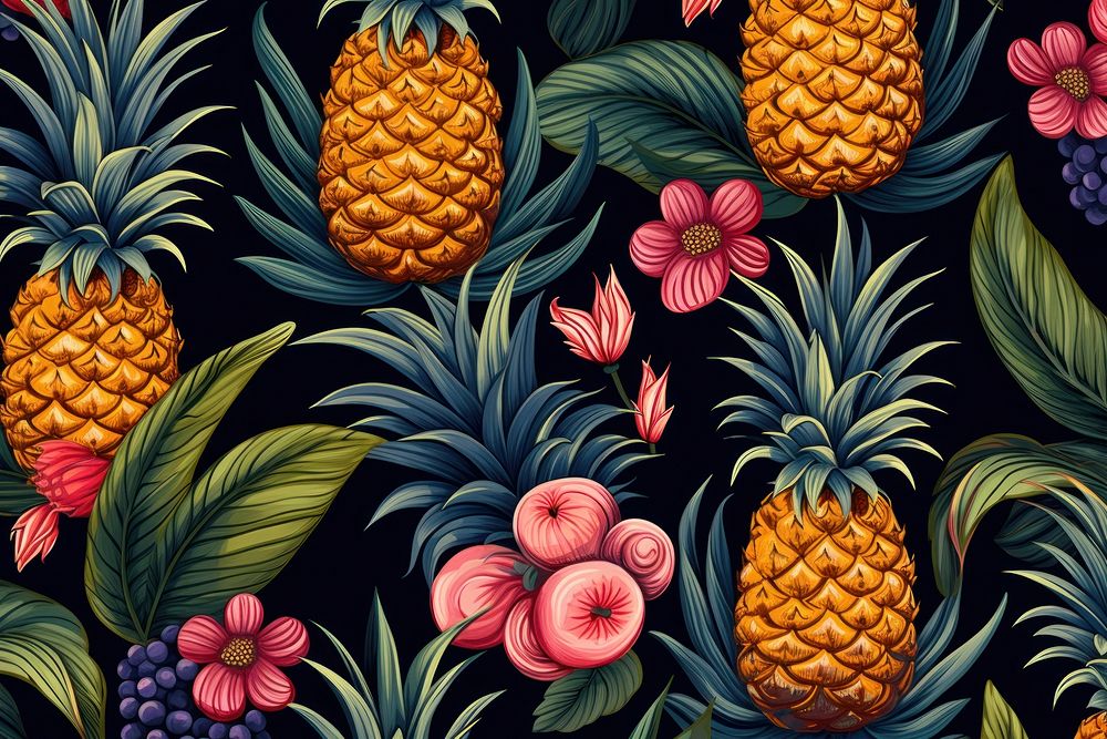 Pineapple fruits pattern backgrounds plant food. AI generated Image by rawpixel.