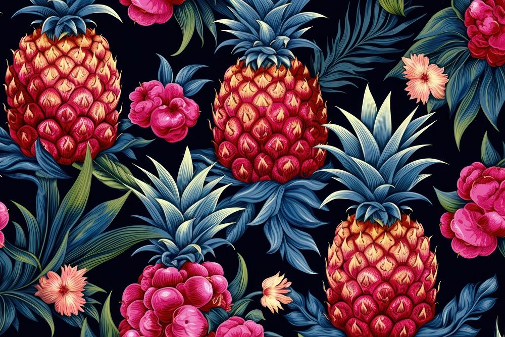 Pineapple fruits pattern backgrounds plant food. AI generated Image by rawpixel.