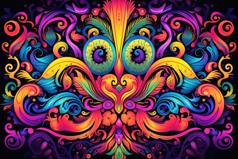 Psychedelic ornament frame backgrounds graphics pattern. AI generated Image by rawpixel.
