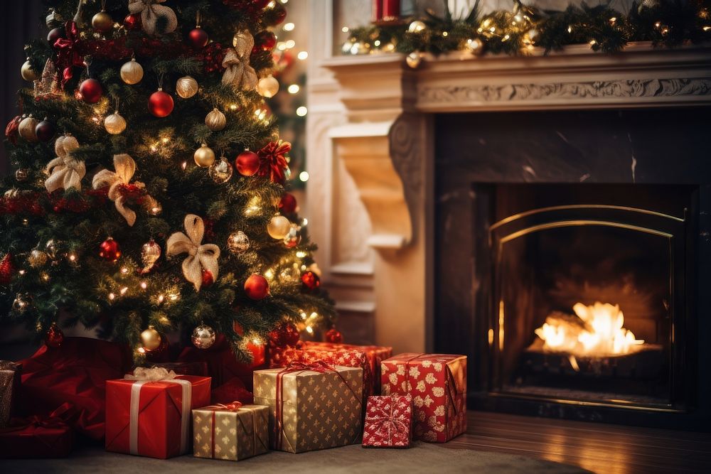 Christmas house decoration fireplace hearth gift. AI generated Image by rawpixel.