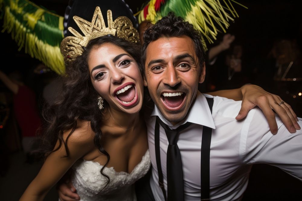 Hispanic couple wedding laughing party. AI generated Image by rawpixel.