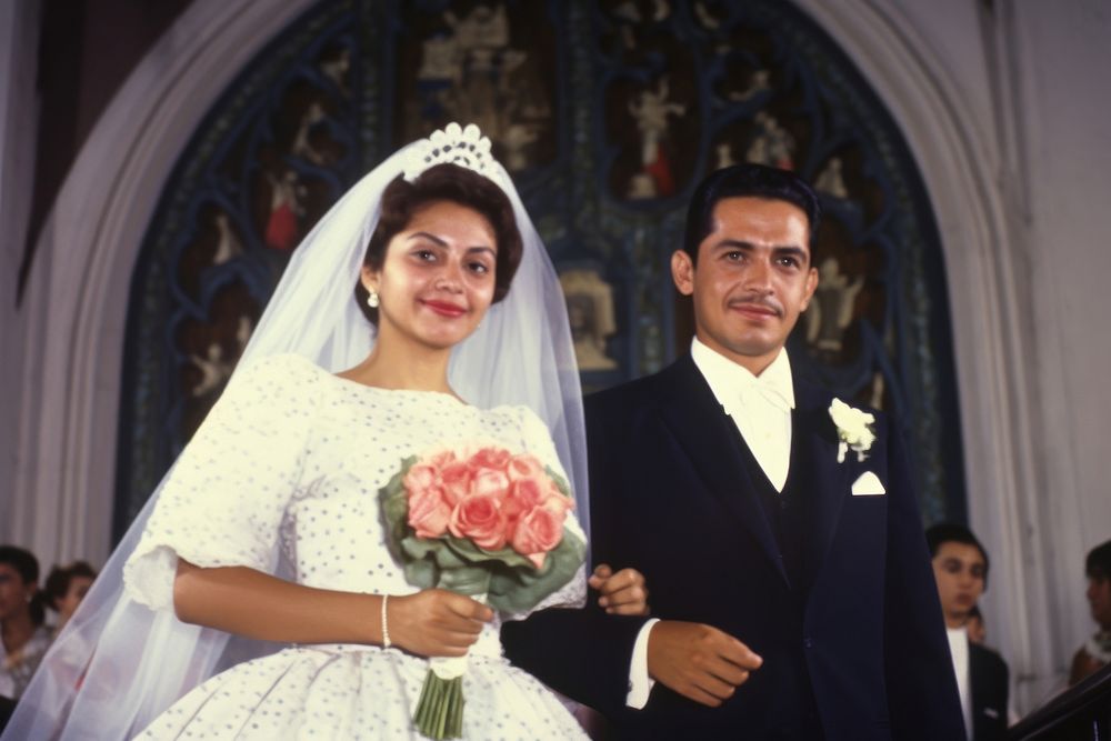 Hispanic couple wedding flower ceremony. 