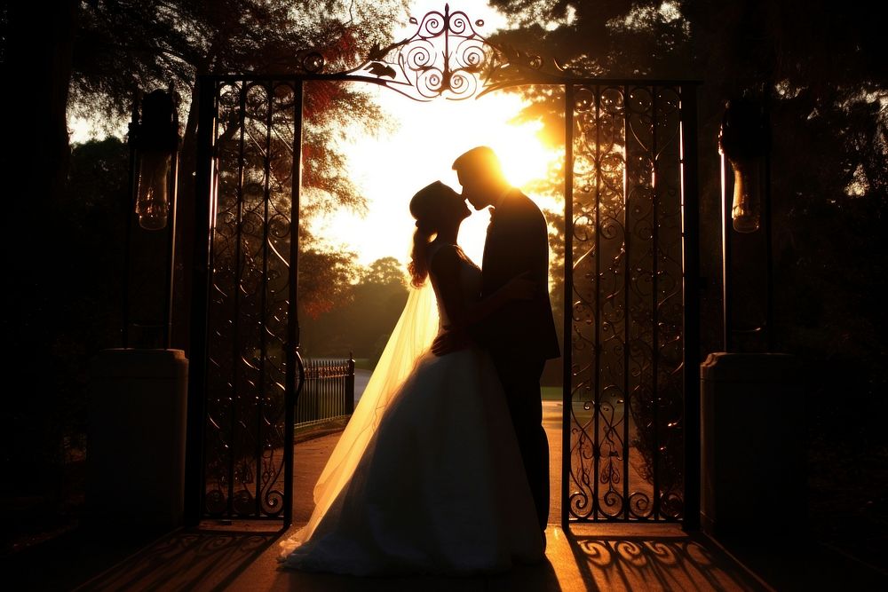 Wedding outdoors kissing light. AI generated Image by rawpixel.