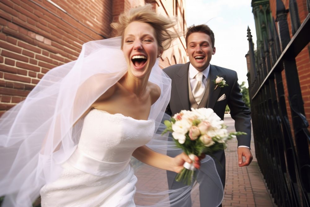 Wedding laughing portrait fashion. AI generated Image by rawpixel.