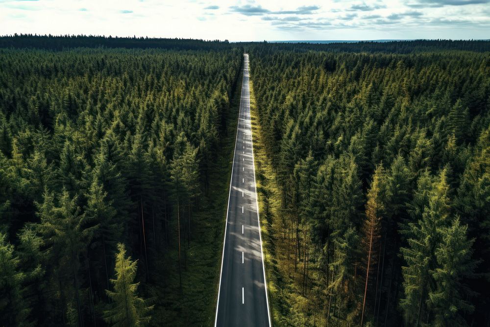 Pine forest road outdoors woodland. AI generated Image by rawpixel.