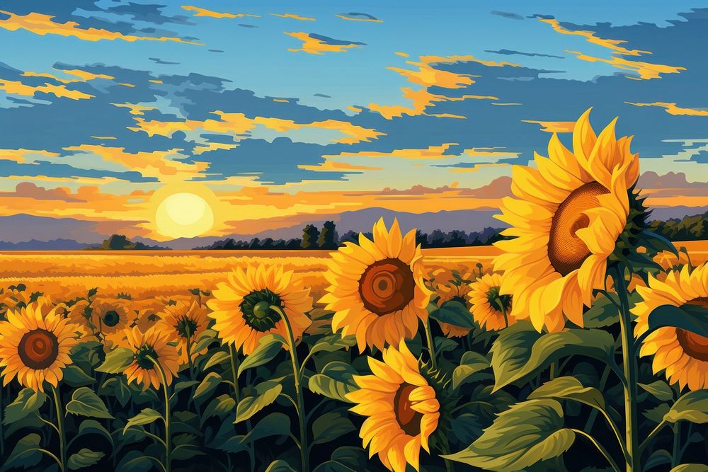 Sunflowers landscape agriculture outdoors. AI generated Image by rawpixel.