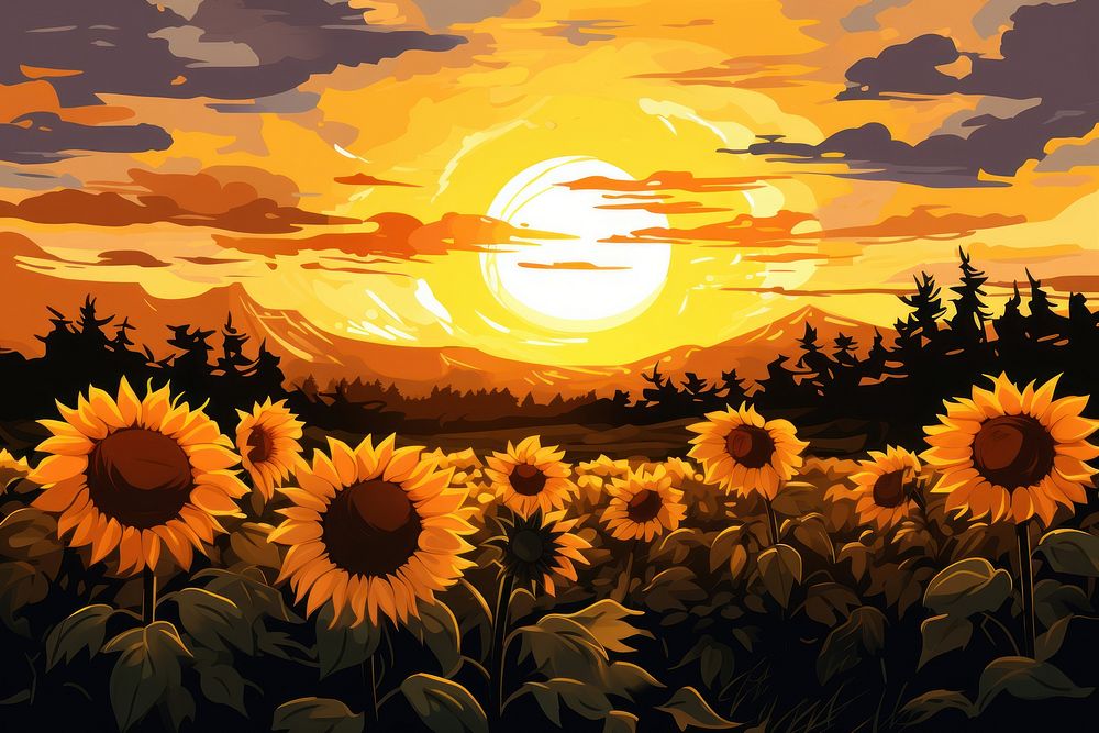 Sunflowers landscape silhouette sunlight. AI generated Image by rawpixel.