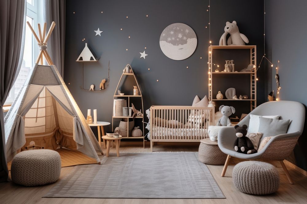 Newborn baby interior furniture nursery chair. AI generated Image by rawpixel.