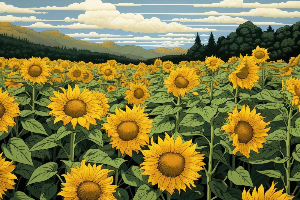 Sunflower field nature landscape outdoors. AI generated Image by rawpixel.