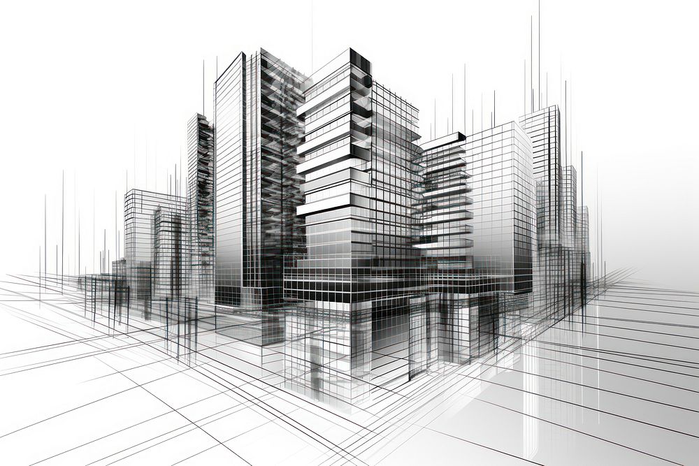 Architecture urban building drawing backgrounds abstract. AI generated Image by rawpixel.
