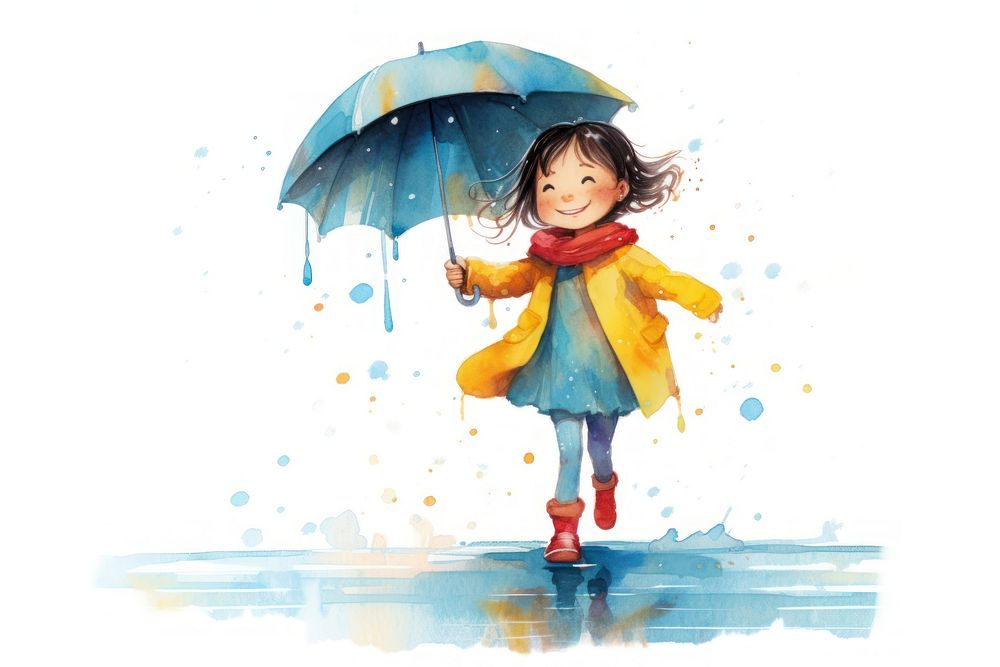 Asian girl walking in the rain child cute coat. AI generated Image by rawpixel.