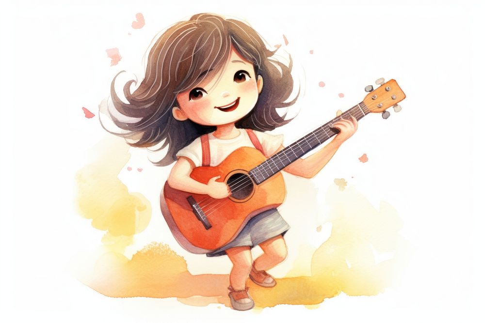 Little asian girl singer guitar cute performance. AI generated Image by rawpixel.