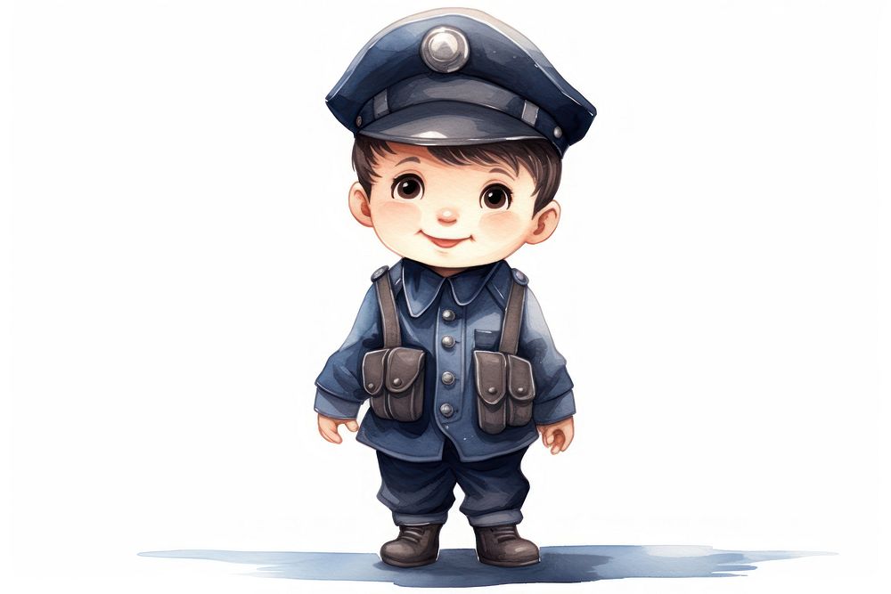 Police suit cartoon cute white background. AI generated Image by rawpixel.