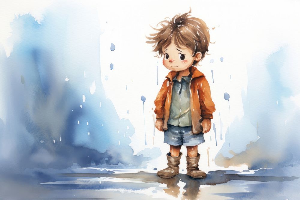 Crying in the rain child cute creativity. AI generated Image by rawpixel.