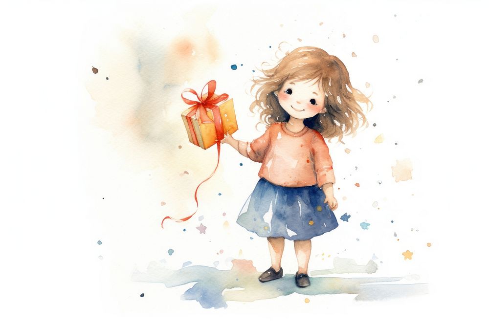 Girl holding a gift child cute art. AI generated Image by rawpixel.