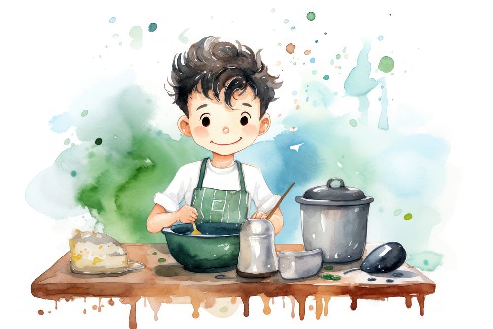 Boy cooking cute food art. AI generated Image by rawpixel.