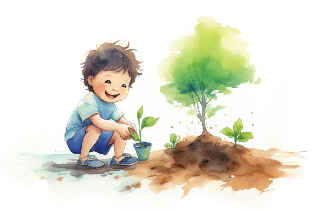 Plant a tree outdoors child cute. AI generated Image by rawpixel.
