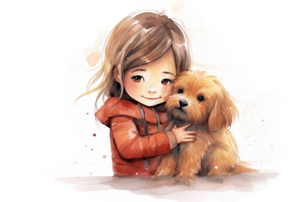 Girl hug a dog representation portrait mammal. AI generated Image by rawpixel.