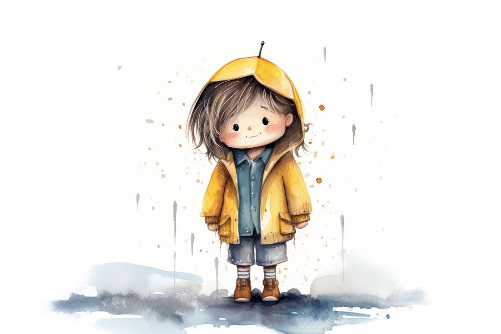 Crying in the rain raincoat child cute. AI generated Image by rawpixel.
