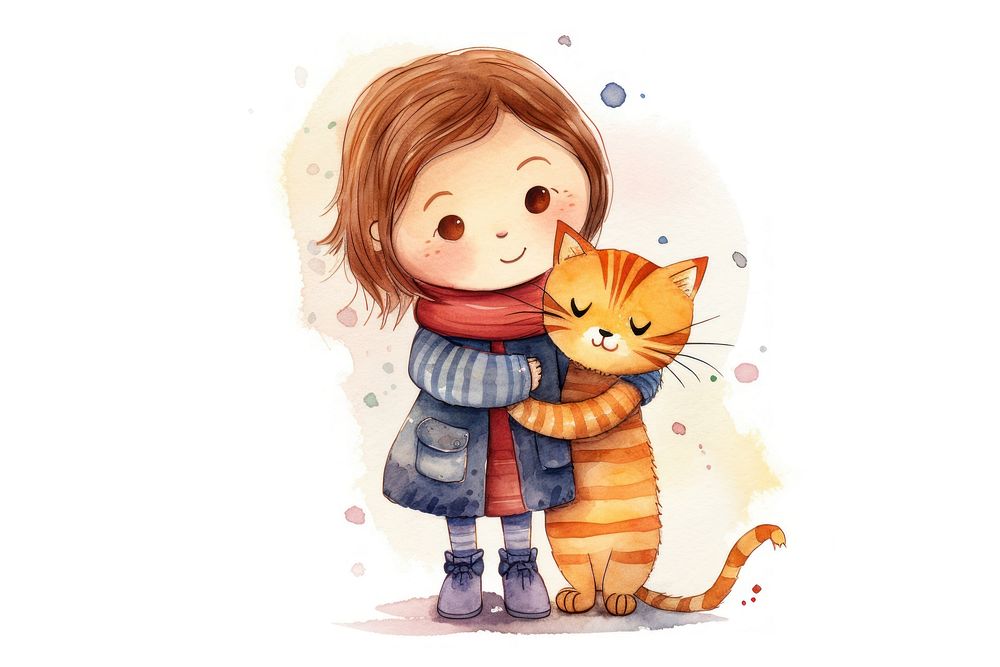 Girl hug a cat representation portrait mammal. AI generated Image by rawpixel.