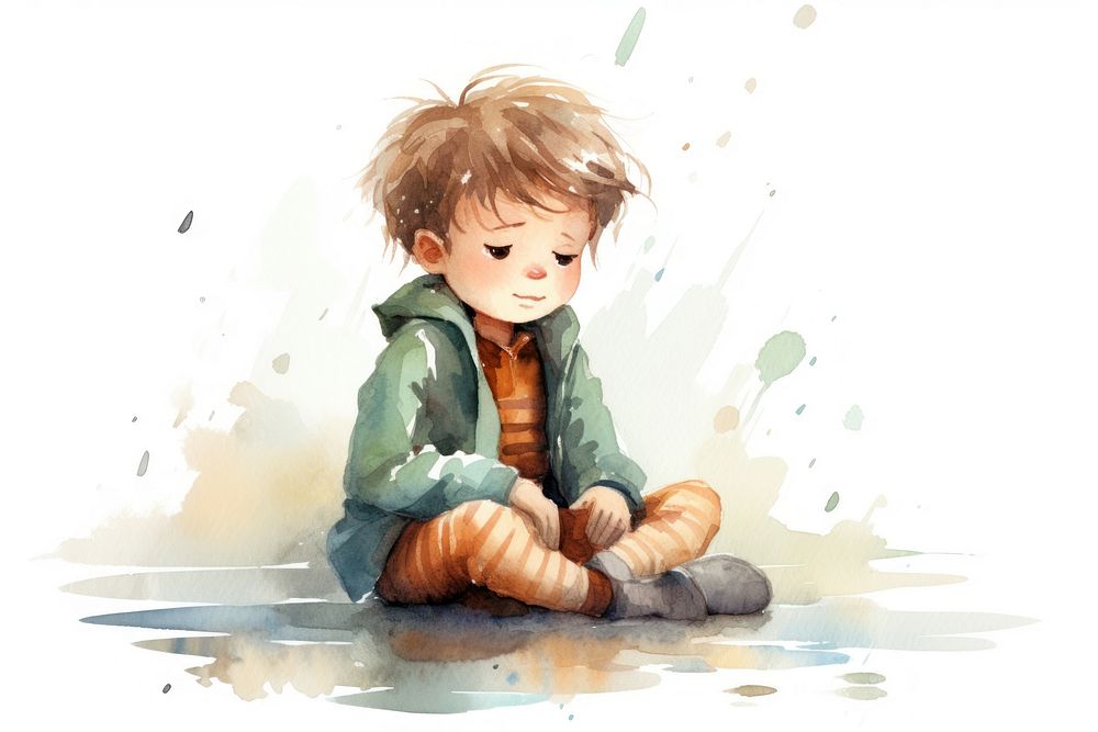 Crying in the rain child baby cute. AI generated Image by rawpixel.