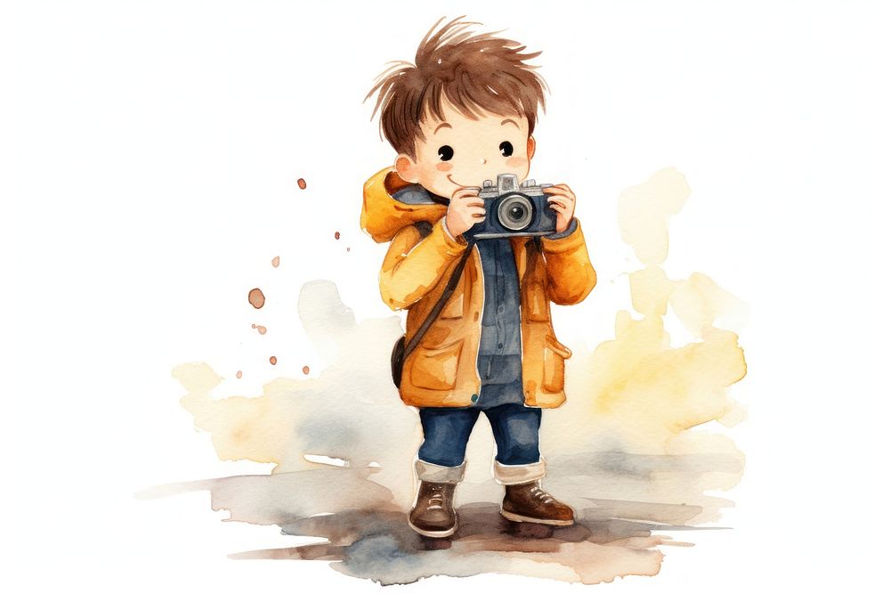 Taking pictures child cute white background. AI generated Image by rawpixel.