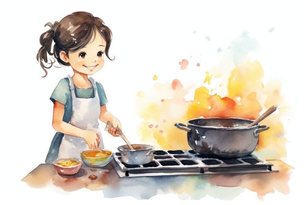 Girl cooking kitchen dish cute. AI generated Image by rawpixel.