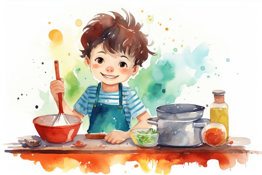 Boy cooking painting brush child. AI generated Image by rawpixel.