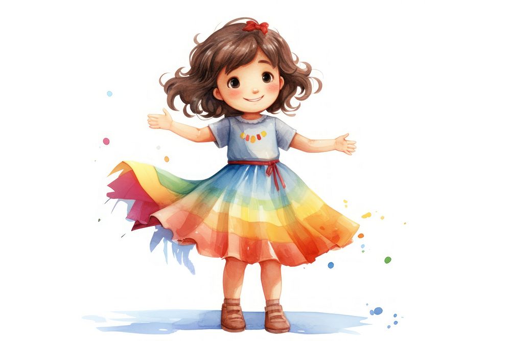 Girl wearing rainbow dress doll cute toy. 